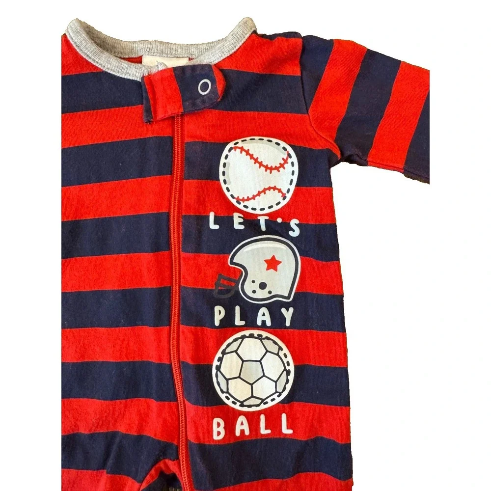 Preemie Baby Boy Sleeper Outfit Sports Red Blue Stripe Zipper Cotton Reborn Doll